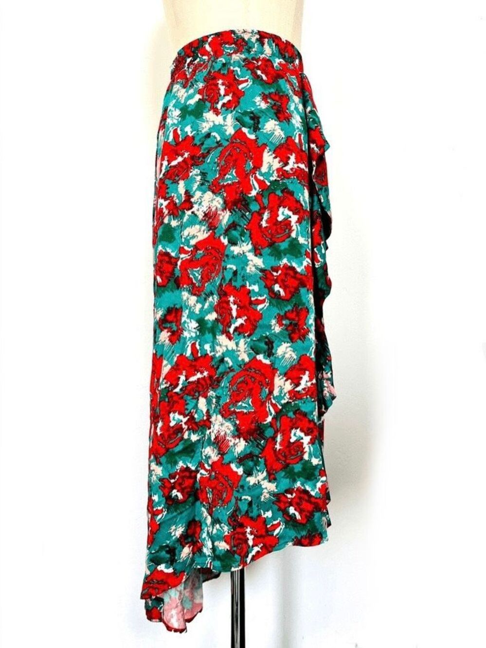NEW Anthropologie Porridge Miley Red Green Ruffle High Low Skirt Womens XS - Picture 6 of 7
